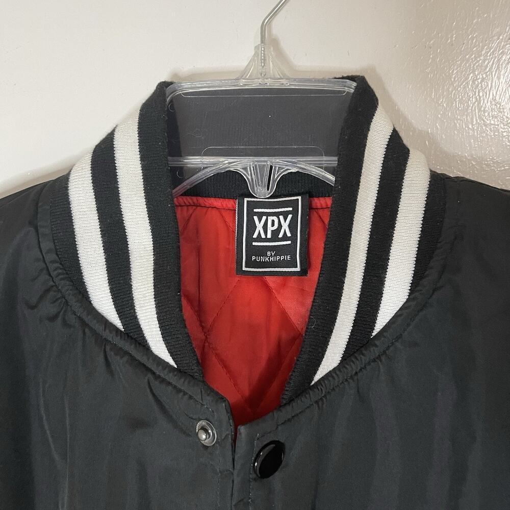 XPX Punkhippie black snap bomber varsity patchwork jacket size medium - Picture 3 of 10